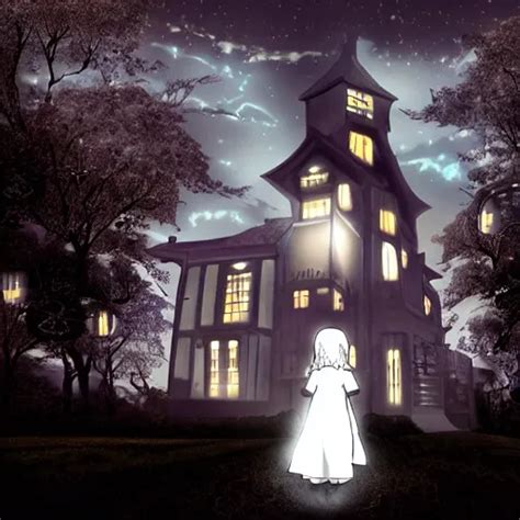 Cute Anime Ghost Girl Wearing A White Dress In Front Openart