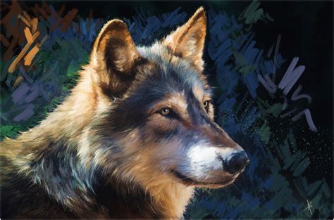 Pictorial Art Wolves Painting Art Alberto Guillen Glance Head Animals