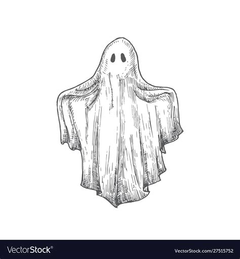 Hand Drawn Halloween Scary Flying Ghost Royalty Free Vector