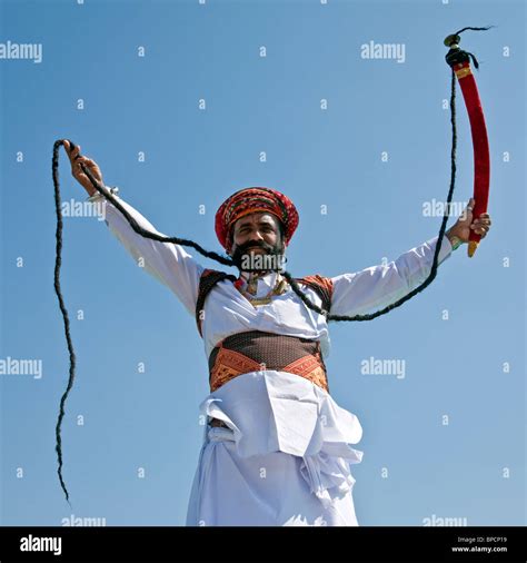 Indian Man Showing His Long Mustache Jaisalmer Festival Rajasthan India Stock Photo Alamy