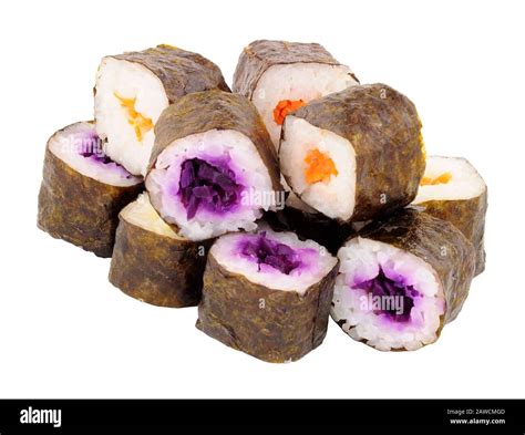 Vegan Hosomaki Sushi Rolls Isolated On A White Background Stock Photo