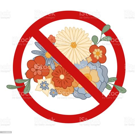 Vector Prohibition Sign With Flower Bouquet Do Not Pick Rare Flowers