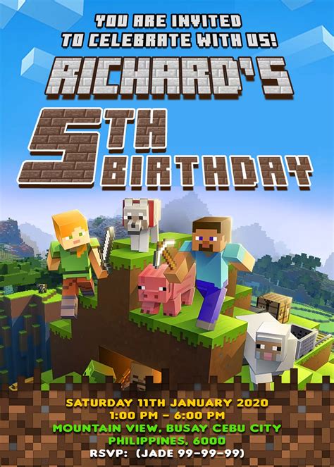 Minecraft Birthday Invitation Card Minecraft For Kids Minecraft