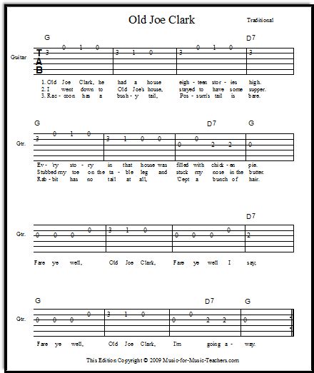 Guitar notes chart for beginners. Old Joe Clark Beginner Guitar Tabs, FREE!