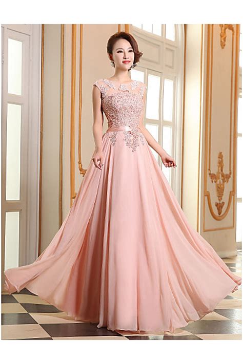 A Line Beaded Applique Long Chiffon Prom Evening Formal Dresses Ed010076