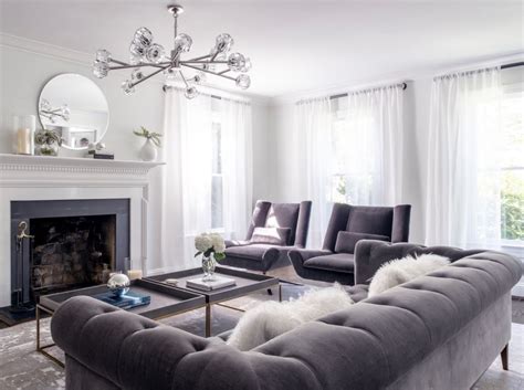 Monochromatic Grey Living Room Decor Chesterfield Sofa Living Room