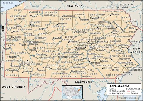 Labeled Map Of Pennsylvania With Capital And Cities
