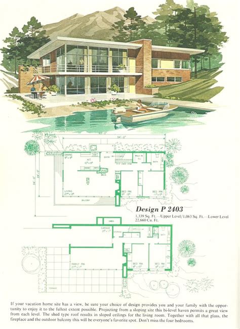 These house plans are from the 1960s and feature some beautiful mid century homes! Vintage Vacation Homes 2403 | Mid century modern house ...
