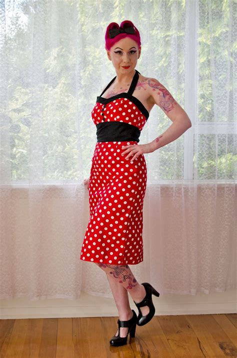 Red Polka Dot Dottie Dress 1950s Pin Up Rockabilly Etsy