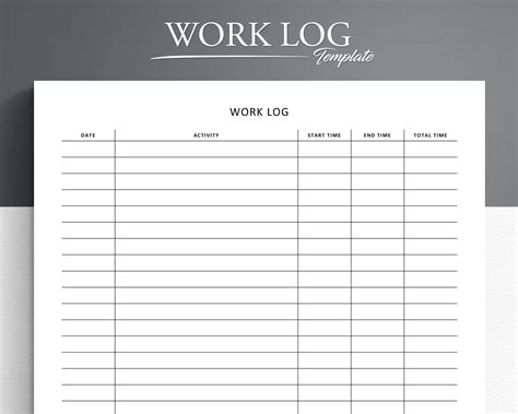 Work Log Printable Time Log Time Tracker Working Hours Log Etsy