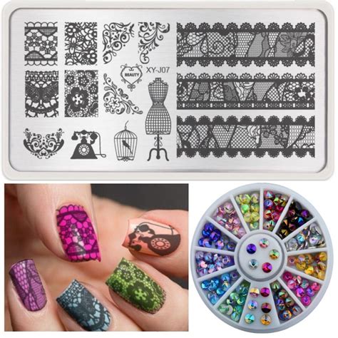 Diy Nail Art Plate Stamp Stamping Setcolorful Sharp Crystal Ab 3d Nail
