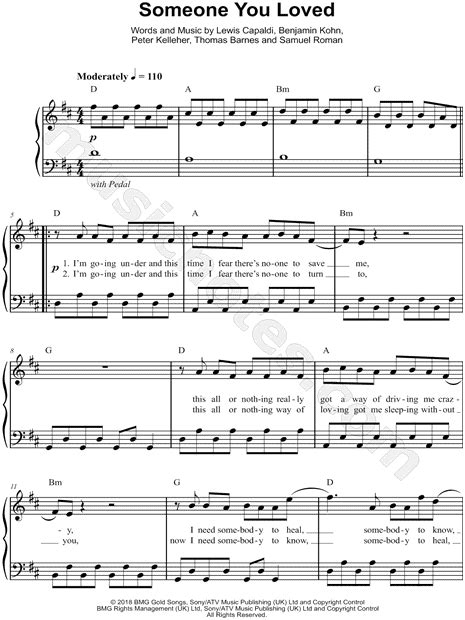 Easy Piano Sheet Music Someone You Loved Chords Zimzimmer
