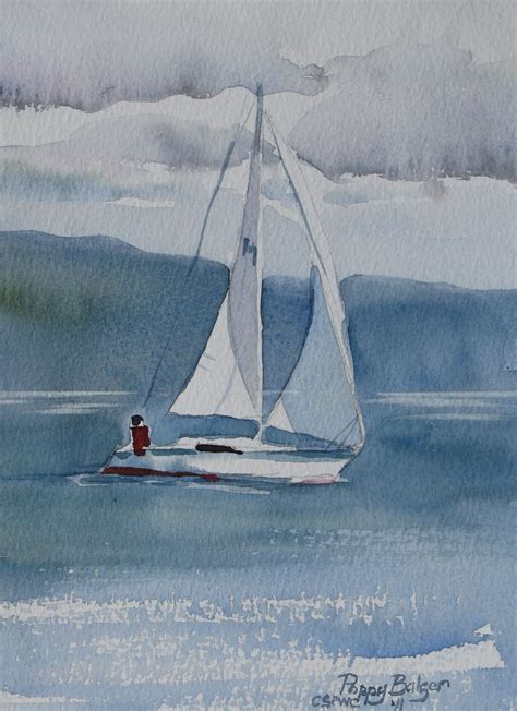 Sailboat Exercise By Poppy Balser Watercolor 7 X 5 Sailboat Art