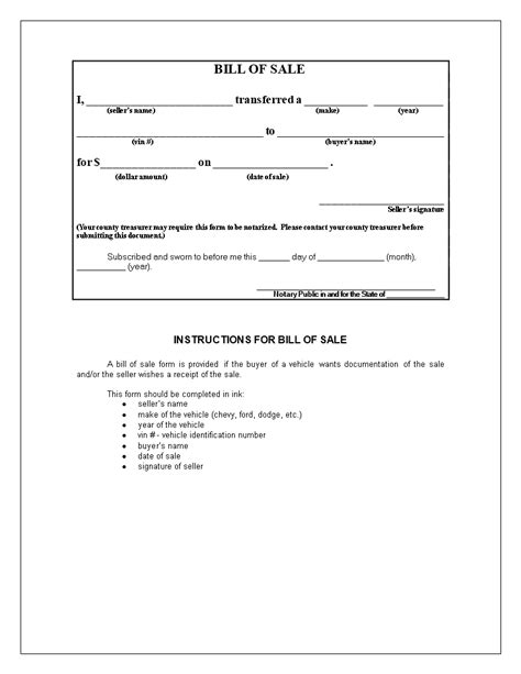 Generic Bill Of Sale For Motorcycle Templates At