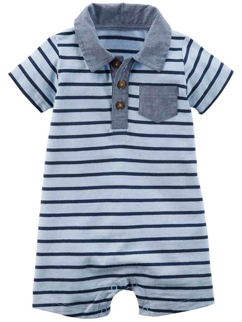 Carters Carters Infant Boys Blue Striped Collared Polo Shirt Romper