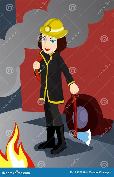 A Female Firefighter Stock Illustration Illustration Of Door 12977918