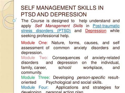 PTSD AND DEPRESSION - BUILDING SELF MANAGEMENT AND ...