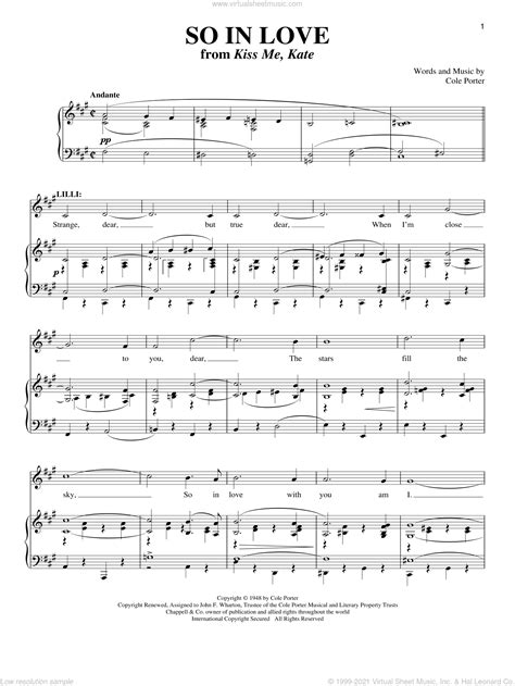 porter so in love from kiss me kate sheet music for voice and piano