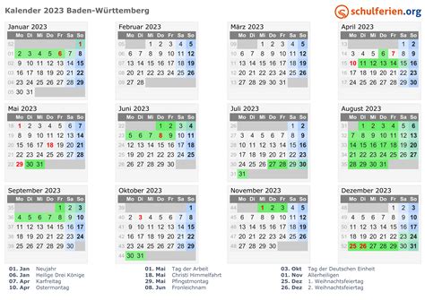 Kalender 2023 + Ferien Baden-Württemberg, Feiertage