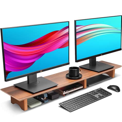 Buy Aothia Dual Monitor Stand Riserwooden Desktop Organizer Stand With