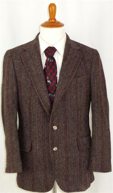 Harris Tweed Herringbone Wool Sport Coat 2 Button Brown Mens 40r