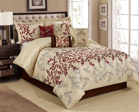 Bedding 7 Pcs Floral Embroidered Microfiber Comforter Set Brown Twin