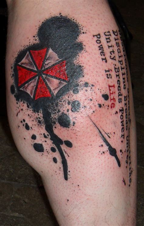 He created a beautiful piece for my back to cover an old tattoo. Umbrella Corp.Tattoo by JustSheep on DeviantArt