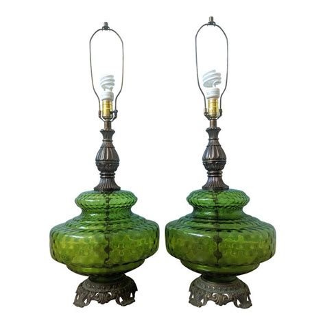 Large Mid Century Modern Green Glass Table Lamps A Pair Glass Table Lamp Swag Lamp Green Glass