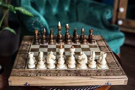 Large Walnut Chess Set With Storage Handmade Decorative