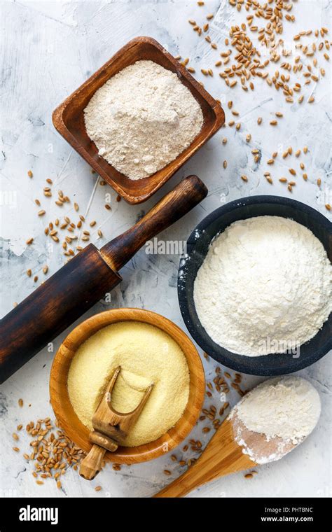 Different Types Of Wheat Flour And Wheat Grain Stock Photo Alamy