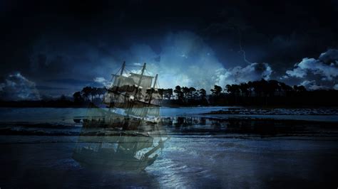 Download Illuminated Sailing Ghost Ship Wallpaper