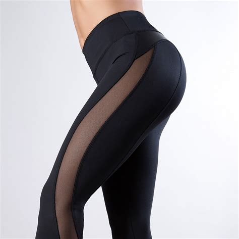 Womens Stretchy Skinny Sheer Mesh Insert Workout Leggings China Sport Wear And Yoga Wear Price