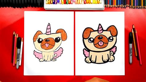 They seem so smart, and they always look like they're smiling. How To Draw A Pugicorn Unipug Unicorn Pug - Art For Kids Hub