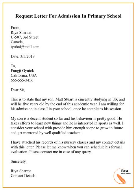 A permission letter is essential to inform the relevant person of the action that you intend to take. Sample Request Letter Template for Admission in School ...
