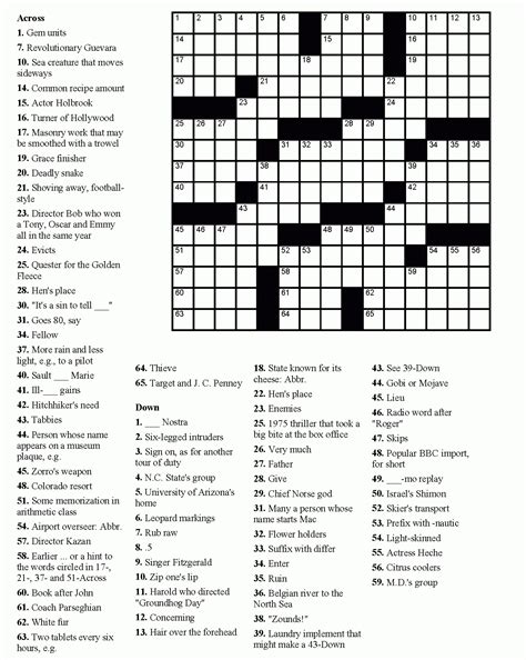 Medium difficulty printable crossword puzzles