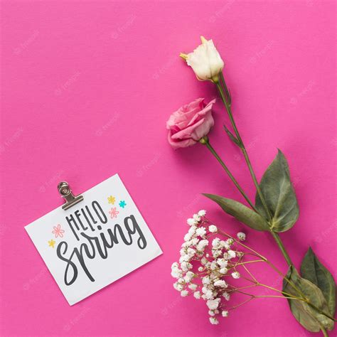 Premium Psd Flat Lay Spring Mockup With Greeting Card