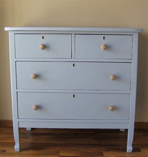 Antique Light Blue Grey Painted Dresser With Rope Knobs