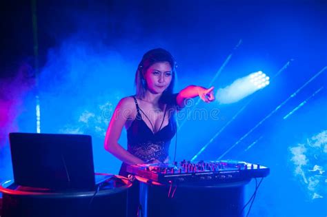 Pretty Asian Female Woman Dj Playing Music For Dance Stock Image Image Of Flyer Invite