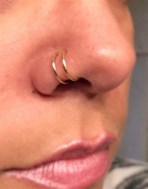 18g Double Nose Ring For Single Pierced Nose Hoops Thick Etsy In 2021