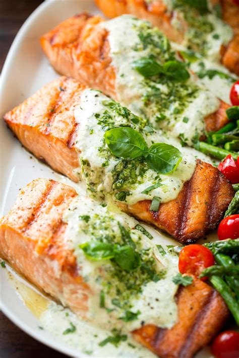 Grilled Salmon With Creamy Pesto Sauce Cooking Classy