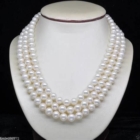 3 Strand 8 9mm White Akoya Cultured Pearl Necklace 18 19 21 Inch Aaa In Choker Necklaces From