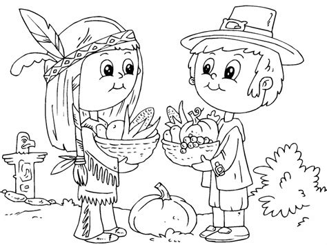 Indian And Pilgrim Coloring Page Coloring Pages 4 U