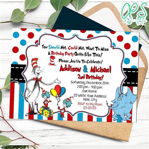 Printable Thing 1 Thing 2 Birthday Invitations Instant Download