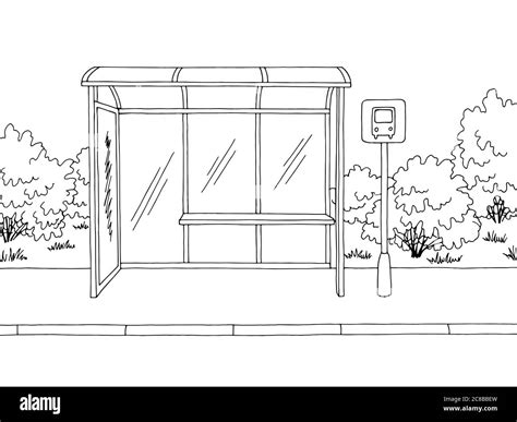 bus stop graphic black white sketch illustration vector stock vector image and art alamy