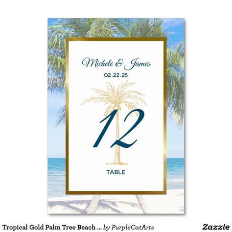 Tropical Gold Palm Tree Beach Photo Wedding Table Number Zazzle