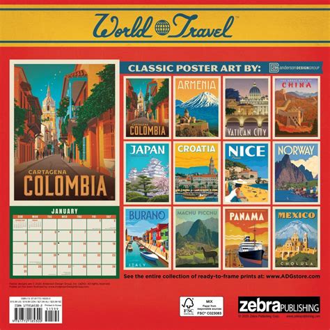 World Travel Classic Poster Art Wall Calendar