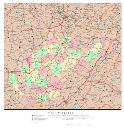Large Detailed Administrative Map Of West Virginia State With Roads Highways And Major Cities