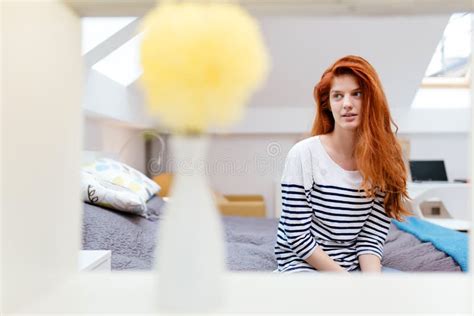 Beautiful Red Haired Woman Lying On Bed Stock Image Image Of Hair