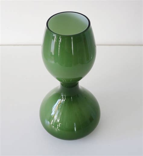 Rare Large Green Cased Glass Swedish Vase Mid Century
