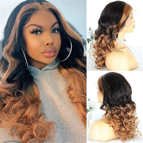 Highlight Color B Natural Black And Honey Blonde Lace Front Wigs